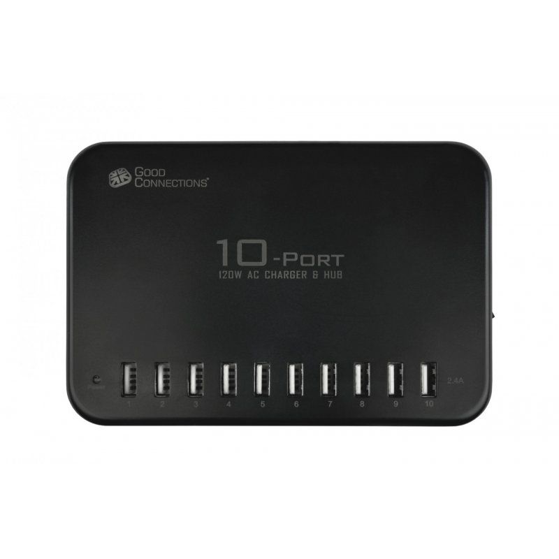 USB-Schnellladestation 120 Watt, 10 Port (schwarz, 10x USB-A)