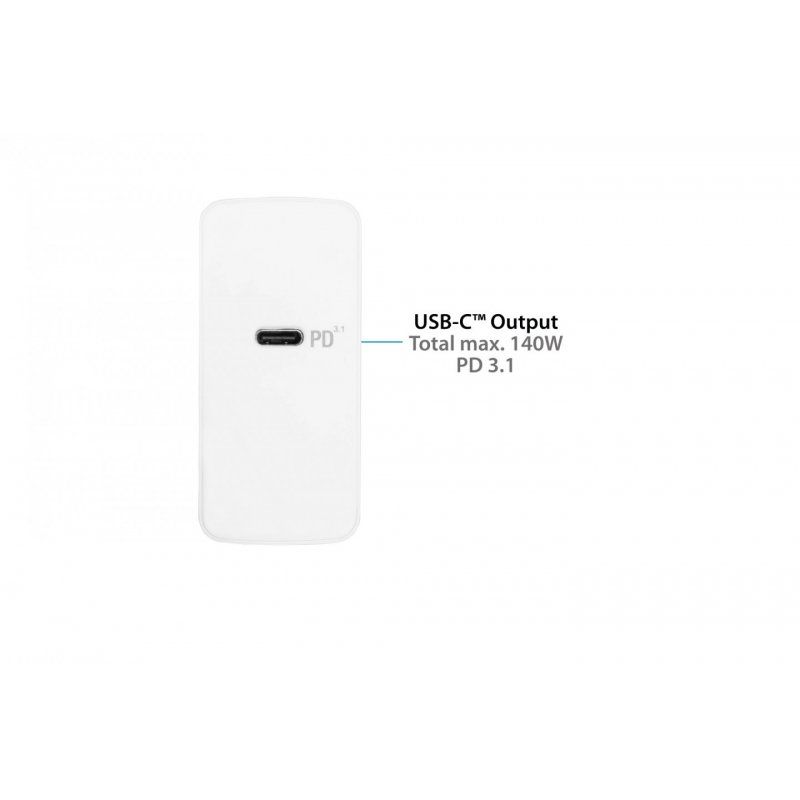 USB-Schnellladegerät 140 Watt, 1-Port (weiß, GaN-Technologie, PD 3.1, QC 5, PPS)