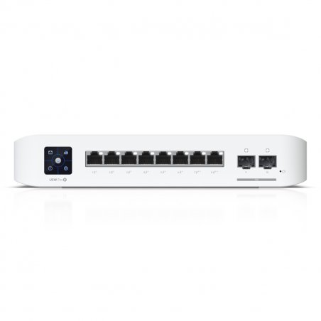 Ubiquiti Switch UniFi 8xRJ45 GBit/2xSFP Managed PoE 120W Wall-Mountable, 1,3" Touchscreen