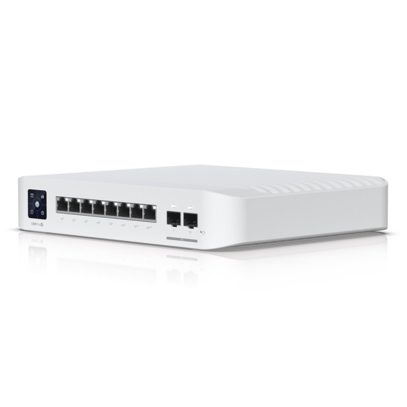 Ubiquiti Switch UniFi 8xRJ45 GBit/2xSFP Managed PoE 120W Wall-Mountable, 1,3" Touchscreen