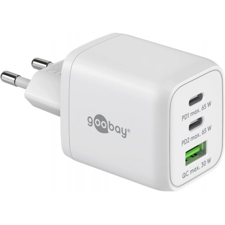 Chargeur secteur Goobay Multiport Nano 1x port USB-A 2x ports USB-C 65W (Blanc)