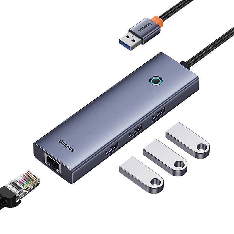 4in1 Hub Baseus UltraJoy USB-A to USB 3.0 RJ45 (space grey)