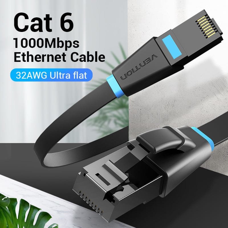 Flat network cable cat.6 UTP Vention IBJBK 8m Black