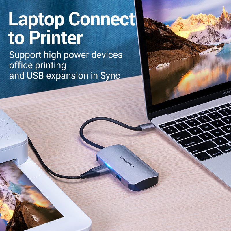Vention USB-C to USB3.0x4/PD Hub 0.15M Gray Aluminum Alloy Type