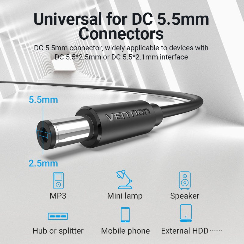 USB to DC 5.5mm Power Cable 1m Vention CEYBF (black)