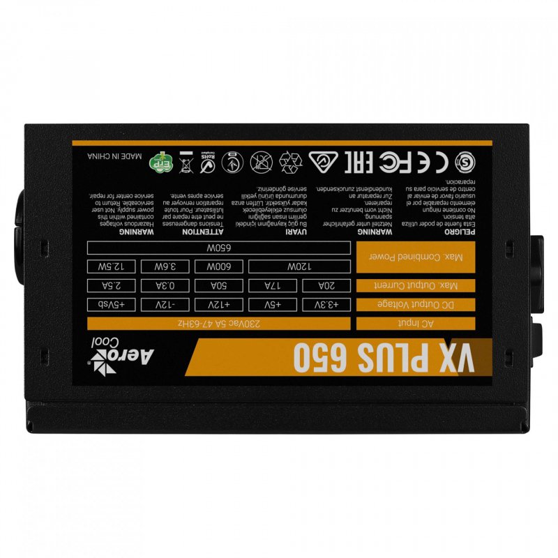 Aerocool VX PLUS 650 power supply unit 650 W 20 4 pin ATX ATX Black