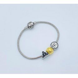 Harry Potter - Bracelet à breloques Charms argenté avec les reliques de la mort, Vif d'or et Voie 9 3/4 - 17cm
