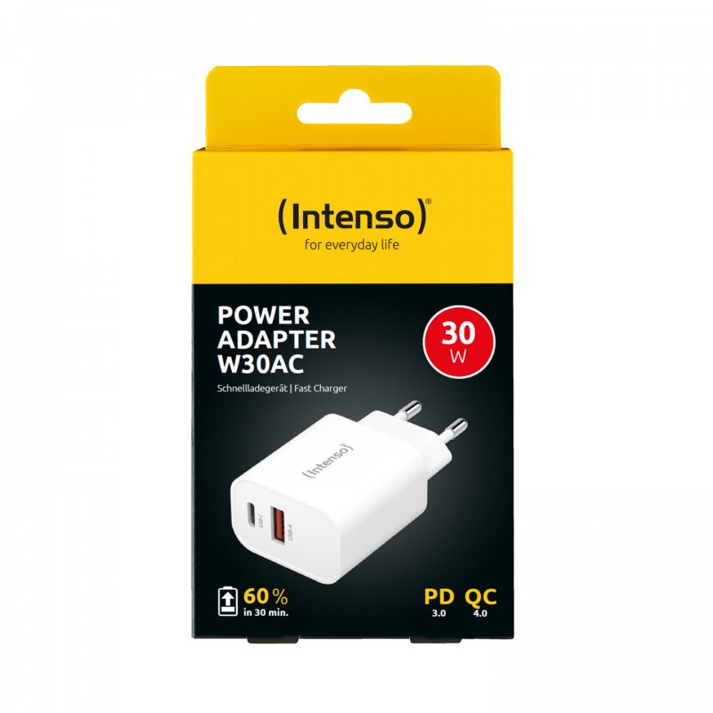 Intenso POWER ADAPTER USB-A/USB-C/7803012 Universal White AC Fast charging Indoor