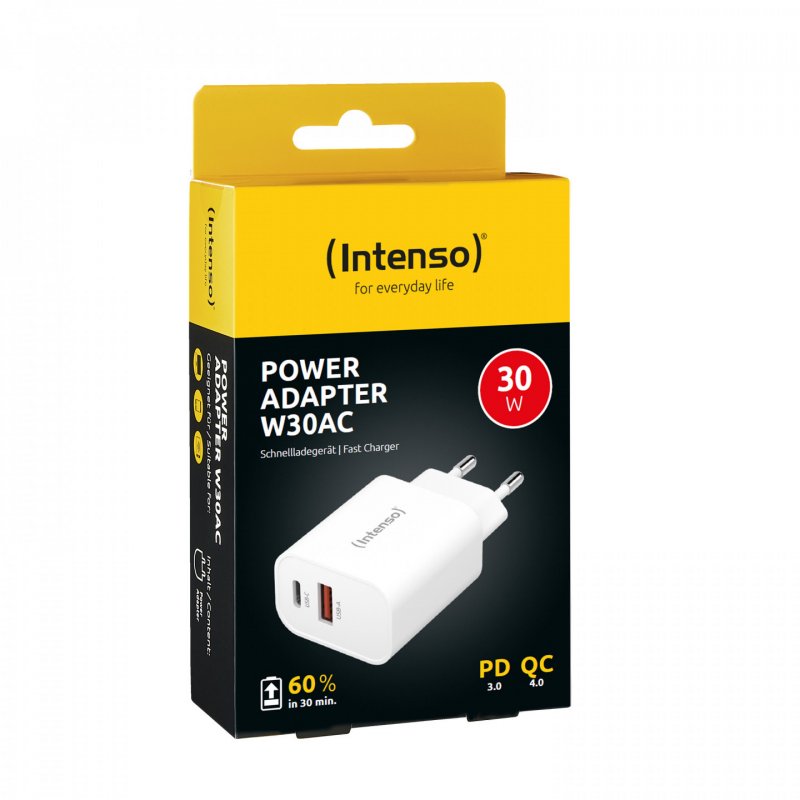 Intenso POWER ADAPTER USB-A/USB-C/7803012 Universal White AC Fast charging Indoor