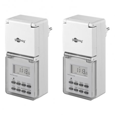 Goobay 2er-Set, Digitale Zeitschaltuhr IP44 für den Außenbereich Timer für Steckdose ermöglicht das Einstellen von