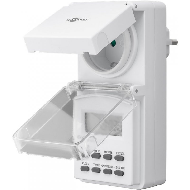 Goobay 2er-Set, Digitale Zeitschaltuhr IP44 für den Außenbereich Timer für Steckdose ermöglicht das Einstellen von