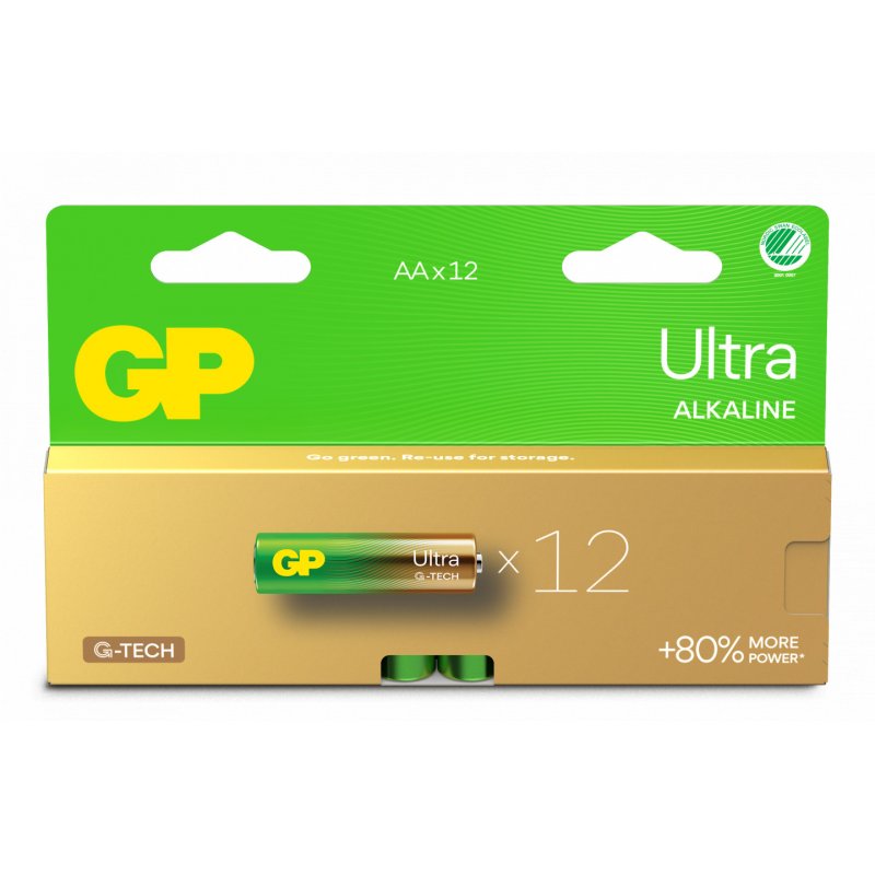 GP - Ultra Alkaline Battery, Size AA, 15AU/LR6, 1.5V, 12-pack
