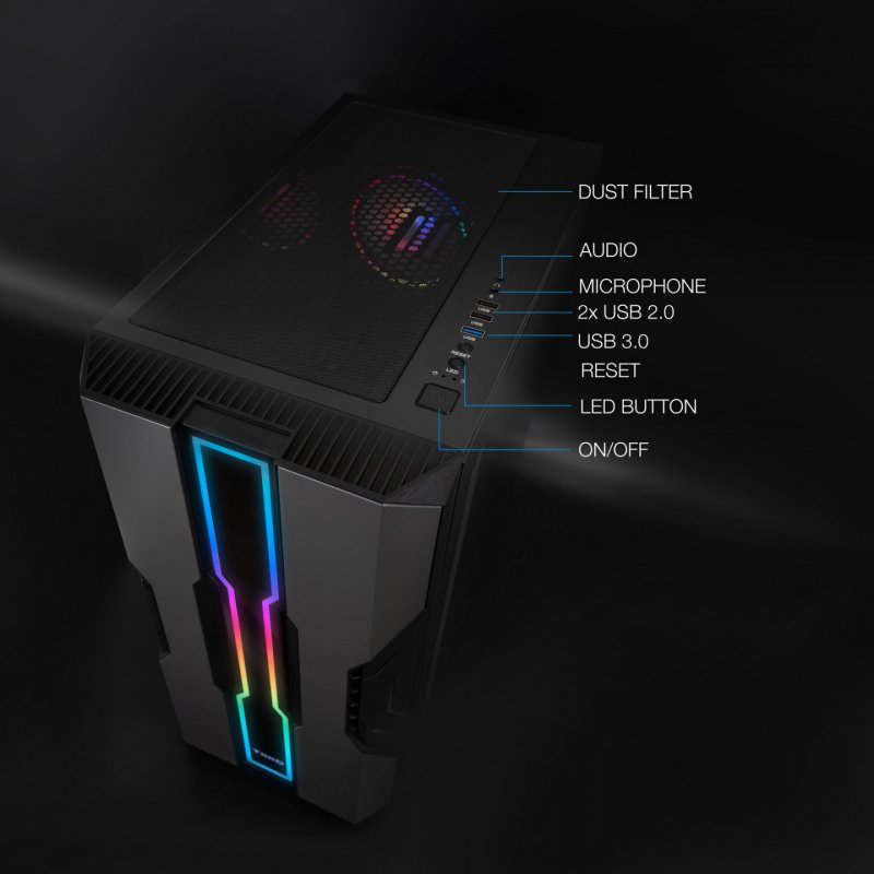 Boitier Moyen Tour E-ATX TooQ NightCity TQGCC103 RGB avec panneau vitré (Argent/Noir)