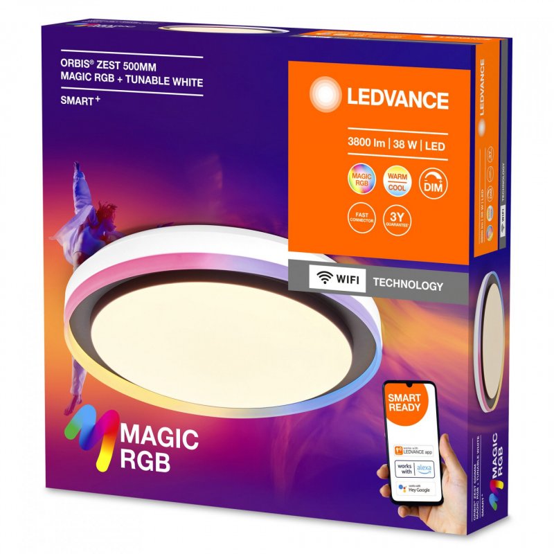 Ledvance - SMART Orbis Zest Magic - 3800lm, 38W, WiFi, RGB 827-865, 500mm Black/White
