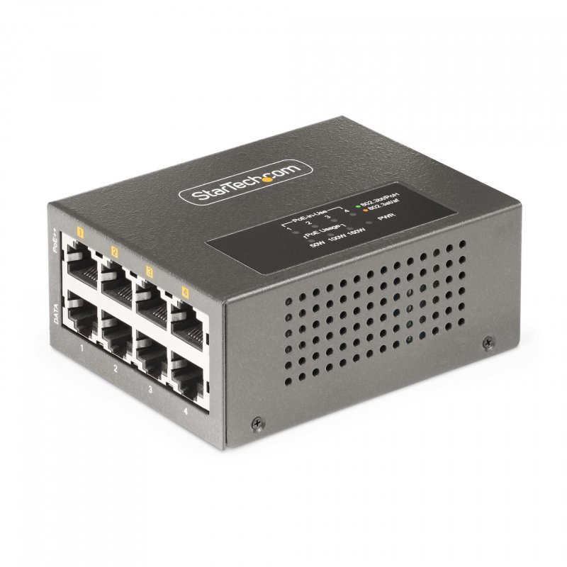 StarTech.com Injecteur PoE Multi-Gigabit à 4 Ports, Ethernet 5/2.5G (NBASE-T), PoE/PoE /PoE 