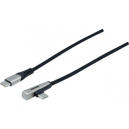 USB C to Type C angled LED braid cable, USB 2.0. PD 60W