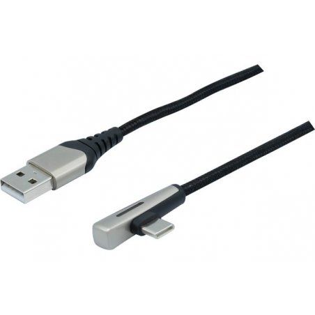 USB A to Type C LED braid cable angled , USB 2.0. PD 60W-2m