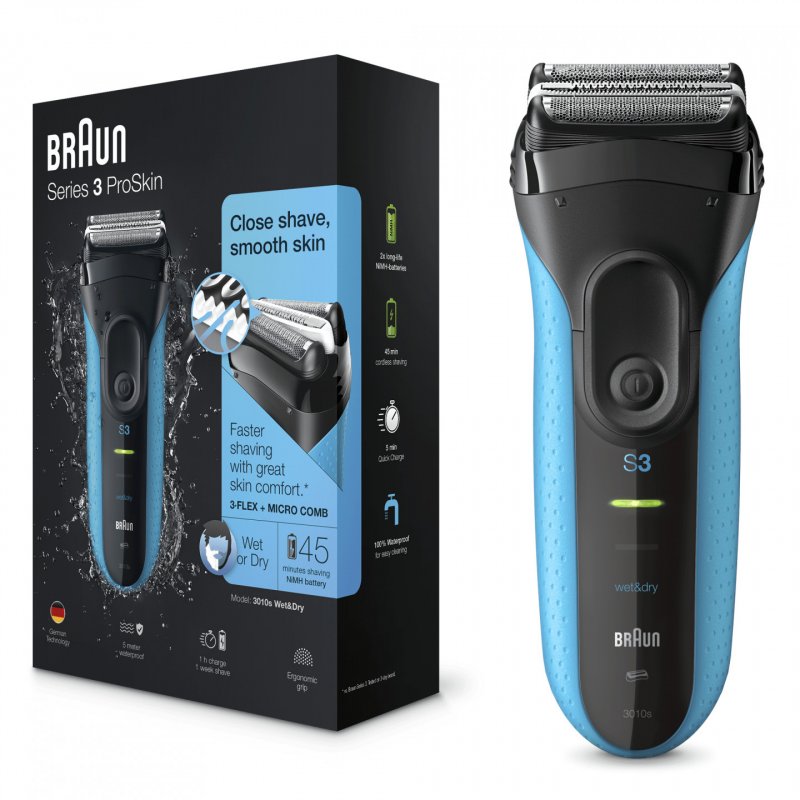 Braun Series 3 3010 Wet & Dry Foil shaver Trimmer Black, Blue
