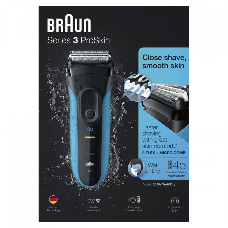 Braun Series 3 3010 Wet & Dry Rasoir à grille Tondeuse Noir, Bleu