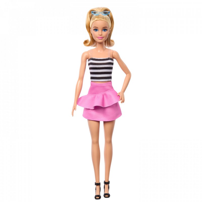 Barbie Fashionistas-Puppe mit schwarz-weißem Oberteil und pinkem Rock
