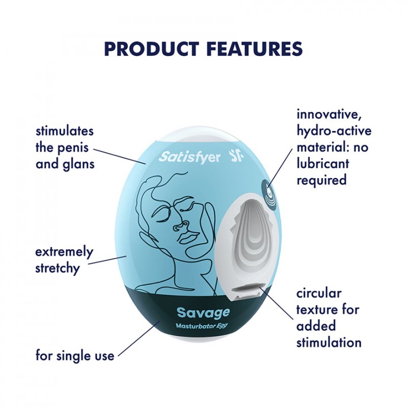 Satisfyer Masturbator Egg Single (Savage) Egg masturbator White Thermoplastic elastomer (TPE)