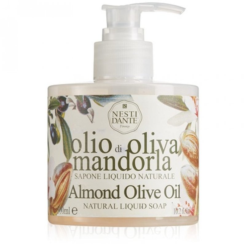 ALMOND &amp OLIVE OIL - washbasin &amp bath bottle with pump NATURAL LIQUID SOAP 300 ML