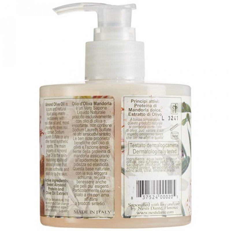 ALMOND &amp OLIVE OIL - washbasin &amp bath bottle with pump NATURAL LIQUID SOAP 300 ML