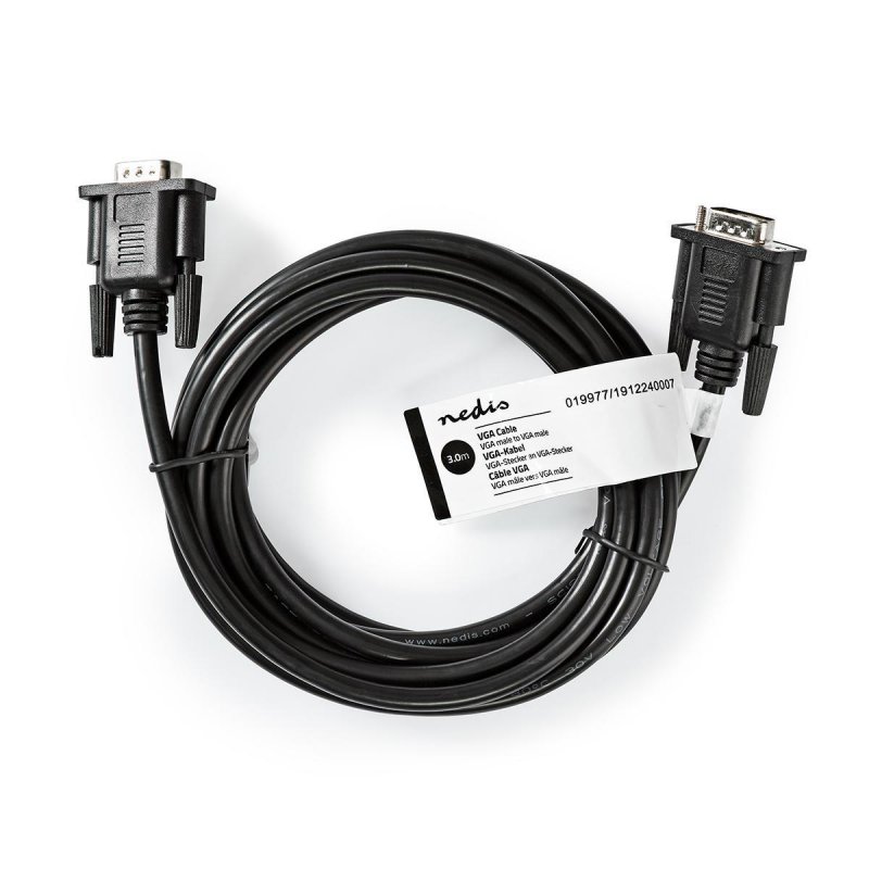 Nedis VGA Stecker | VGA Stecker | Vernickelt | 3.00 m | Rund Maximale Auflösung: 1024x768 | ABS | Schwarz | Aufhänger