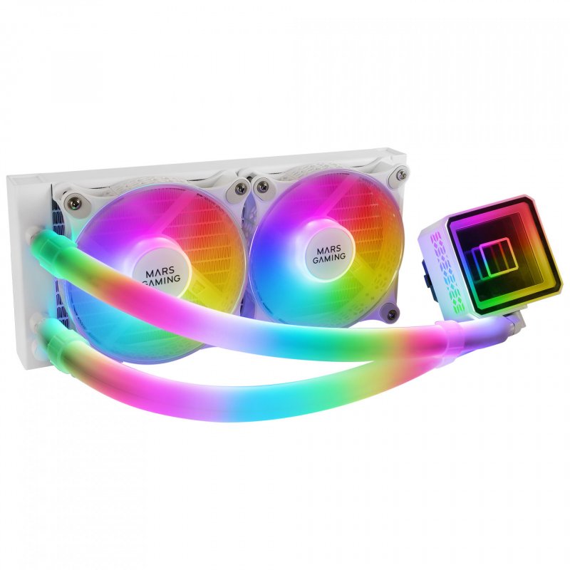 Mars Gaming ML-ULTRA240 White CPU Liquid Cooling TDP 500W Infinity Mirror 2 Silent FDB ARGB Fans ARGB Tubes Universal
