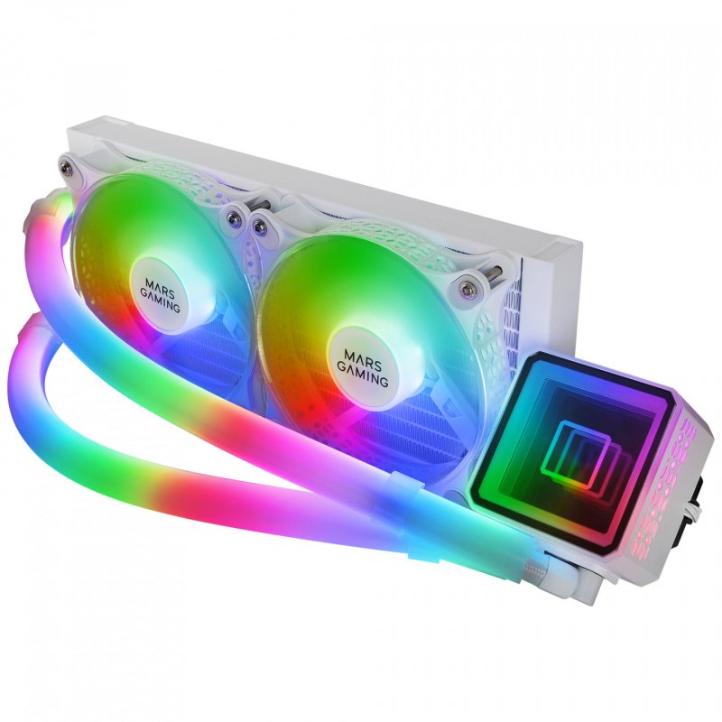 Mars Gaming ML-ULTRA240 White CPU Liquid Cooling TDP 500W Infinity Mirror 2 Silent FDB ARGB Fans ARGB Tubes Universal