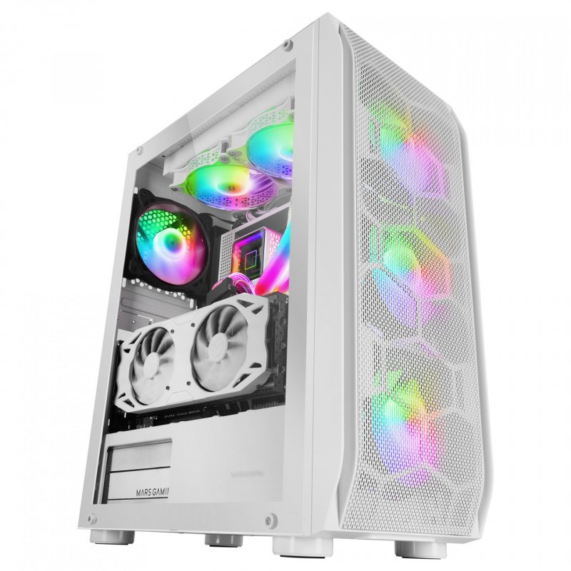 Mars Gaming MC-KX White Premium E-ATX Gaming Tower FREEZER CPU System 5 Ultra-quiet ARGB Fans ARGB Controller and RF