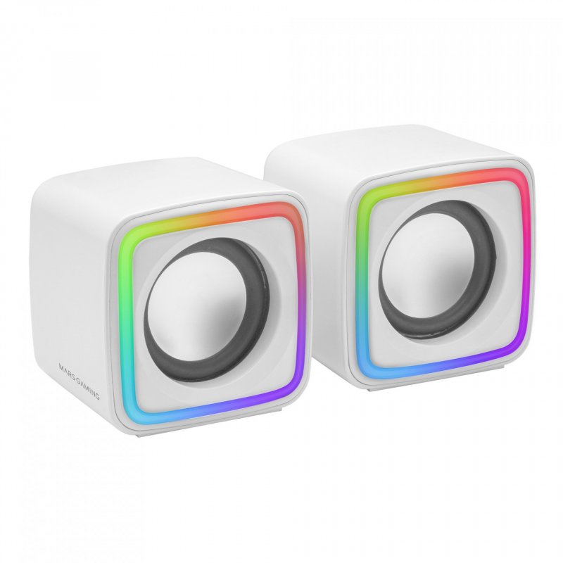 Mars Gaming MSCUBEW White Compact RGB Gaming Speakers 8W DSP Sound Processor