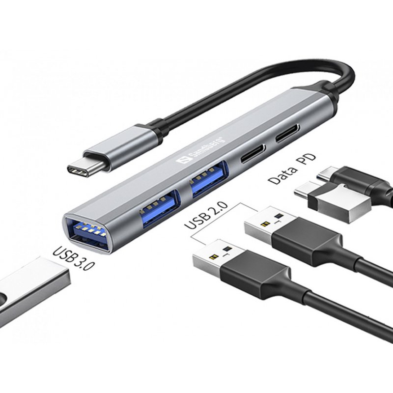 Sandberg USB-C to 3xUSB-A 2xUSB-C SAVER USB Type-C 5000 Mbit/s Gris