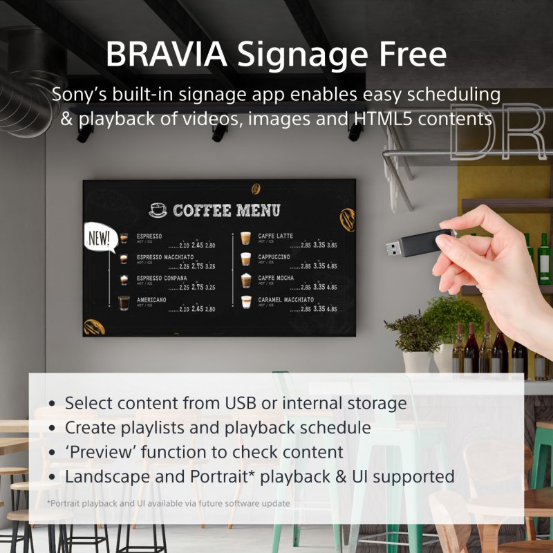 Sony FW-43EZ20L Signage Display Digital signage flat panel 109.2 cm (43") LED Wi-Fi 350 cd/m² 4K Ultra HD Black