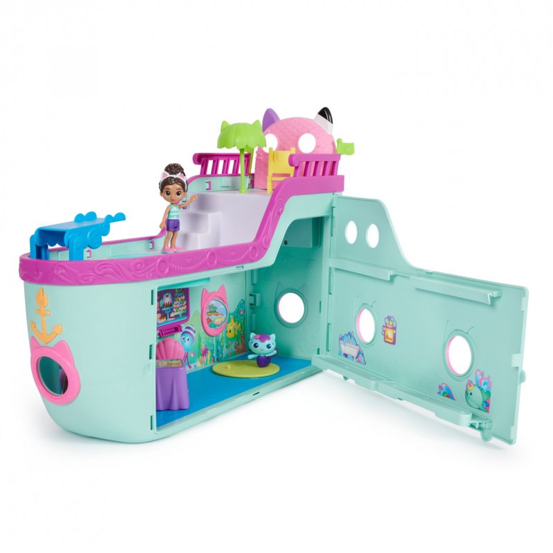 Gabby's Dollhouse Gabby et la Maison Magique - - Bateau De Croisière Gabby - 2 Figurines Gabby Chat 16 Accessoires -