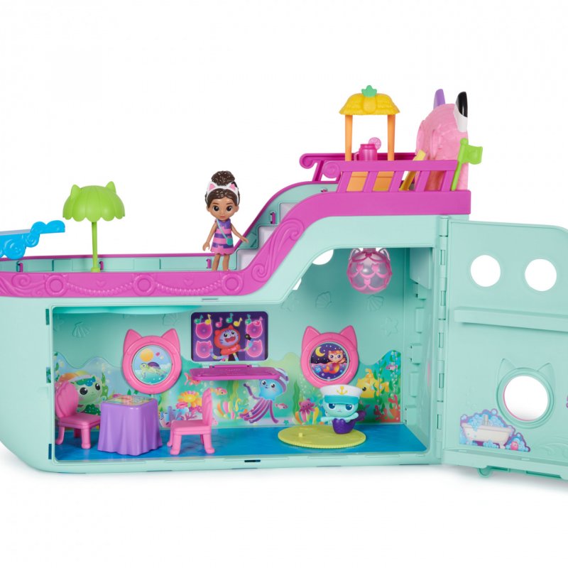 Gabby's Dollhouse Gabby et la Maison Magique - - Bateau De Croisière Gabby - 2 Figurines Gabby Chat 16 Accessoires -