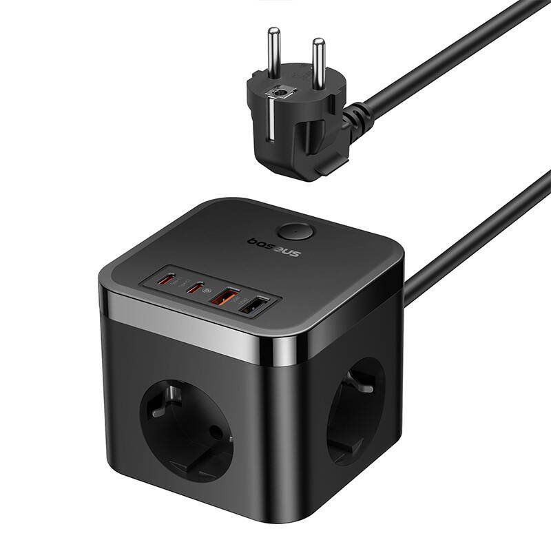 Wall charger Baseus PowerCombo 3AC 2U 2C 30W, 1.5m (black)