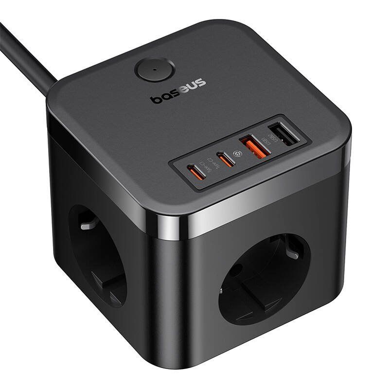 Wall charger Baseus PowerCombo 3AC 2U 2C 30W, 1.5m (black)