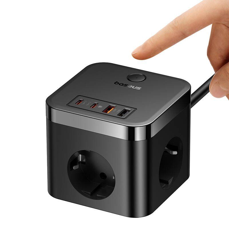 Wall charger Baseus PowerCombo 3AC 2U 2C 30W, 1.5m (black)