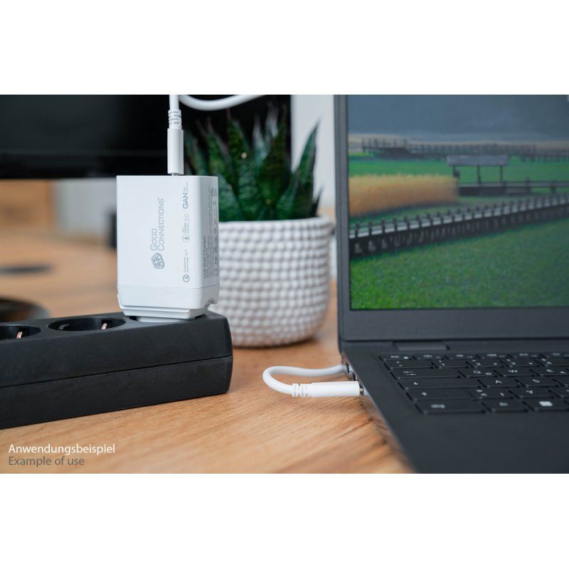 USB-Schnellladegerät 65W mit GaN-Technologie 3-Port 2xUSB-C USB-A PD3,0 QC3,0 GoodConnections White