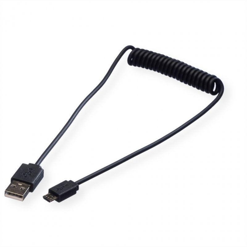 ROLINE Câble spirale USB 2.0, A - Micro B, M/M 1,0 m