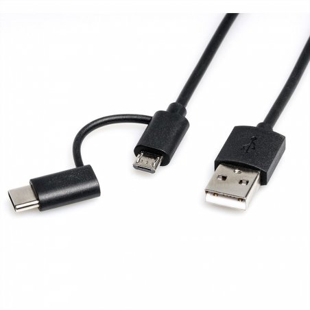 ROLINE 11028328 USB cable 1 m USB 2.0 USB A USB C/Micro-USB B Black