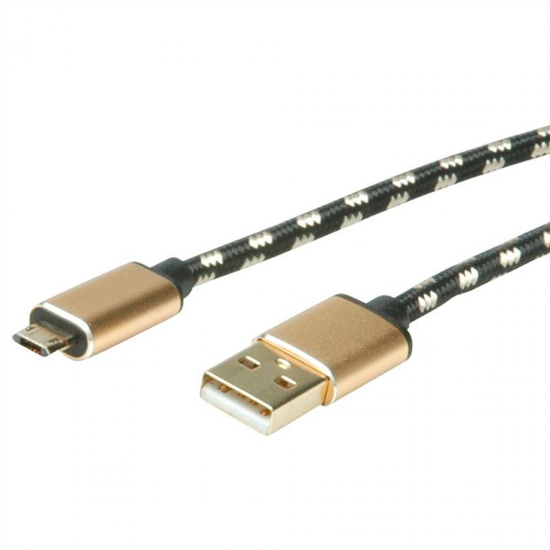 ROLINE 11.02.8819 USB cable 0.8 m USB 2.0 USB C Micro-USB B Black, Gold