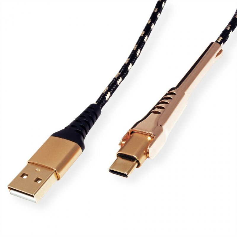 ROLINE 11.02.8920 USB cable 1 m USB 2.0 USB A USB C Black, Gold