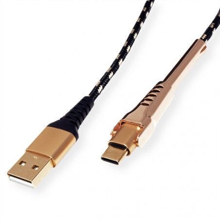ROLINE 11.02.8920 USB cable 1 m USB 2.0 USB A USB C Black, Gold