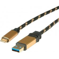 ROLINE USB 1m USB cable USB 3.2 Gen 2 (3.1 Gen 2) USB A USB C Black, Gold