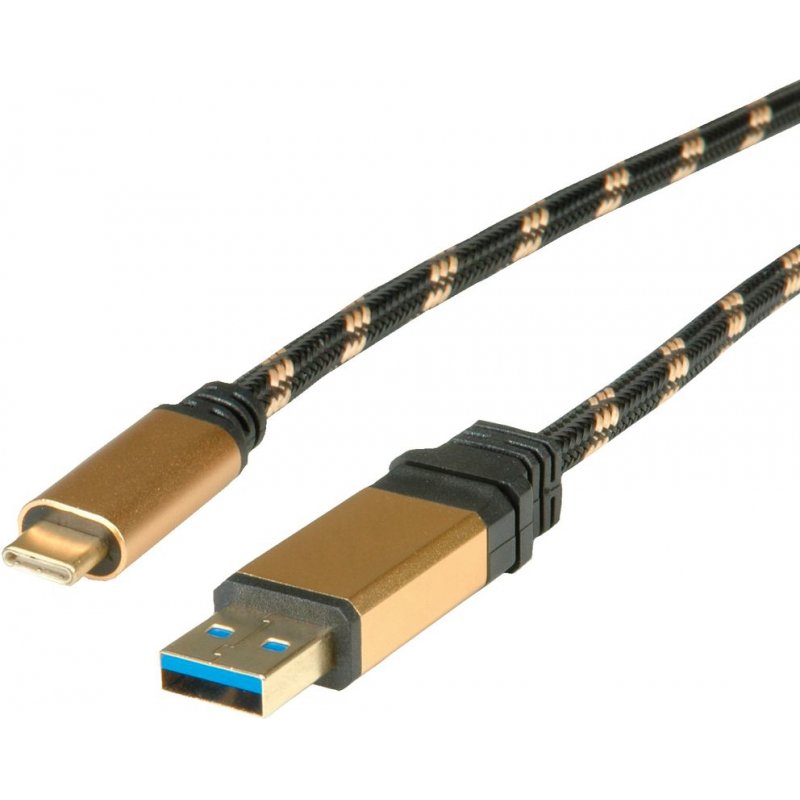 ROLINE USB 1m USB cable USB 3.2 Gen 2 (3.1 Gen 2) USB A USB C Black, Gold