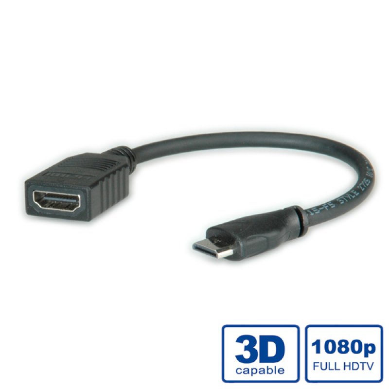 ROLINE Câble HDMI High Speed avec Ethernet, HDMI F - Mini HDMI M 0,15m