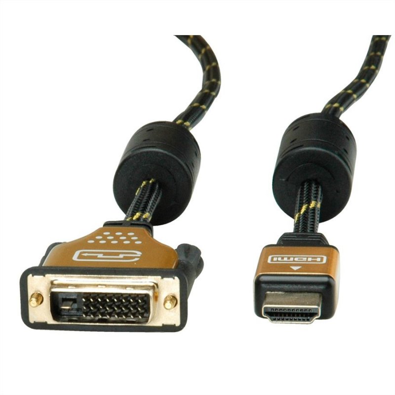 ROLINE 11.04.5890 câble vidéo et adaptateur 1 m HDMI DVI Noir, Or
