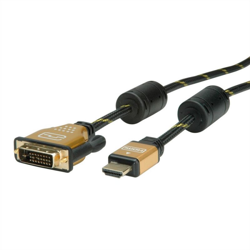 ROLINE 11.04.5895 video cable adapter 10 m HDMI DVI Black, Gold
